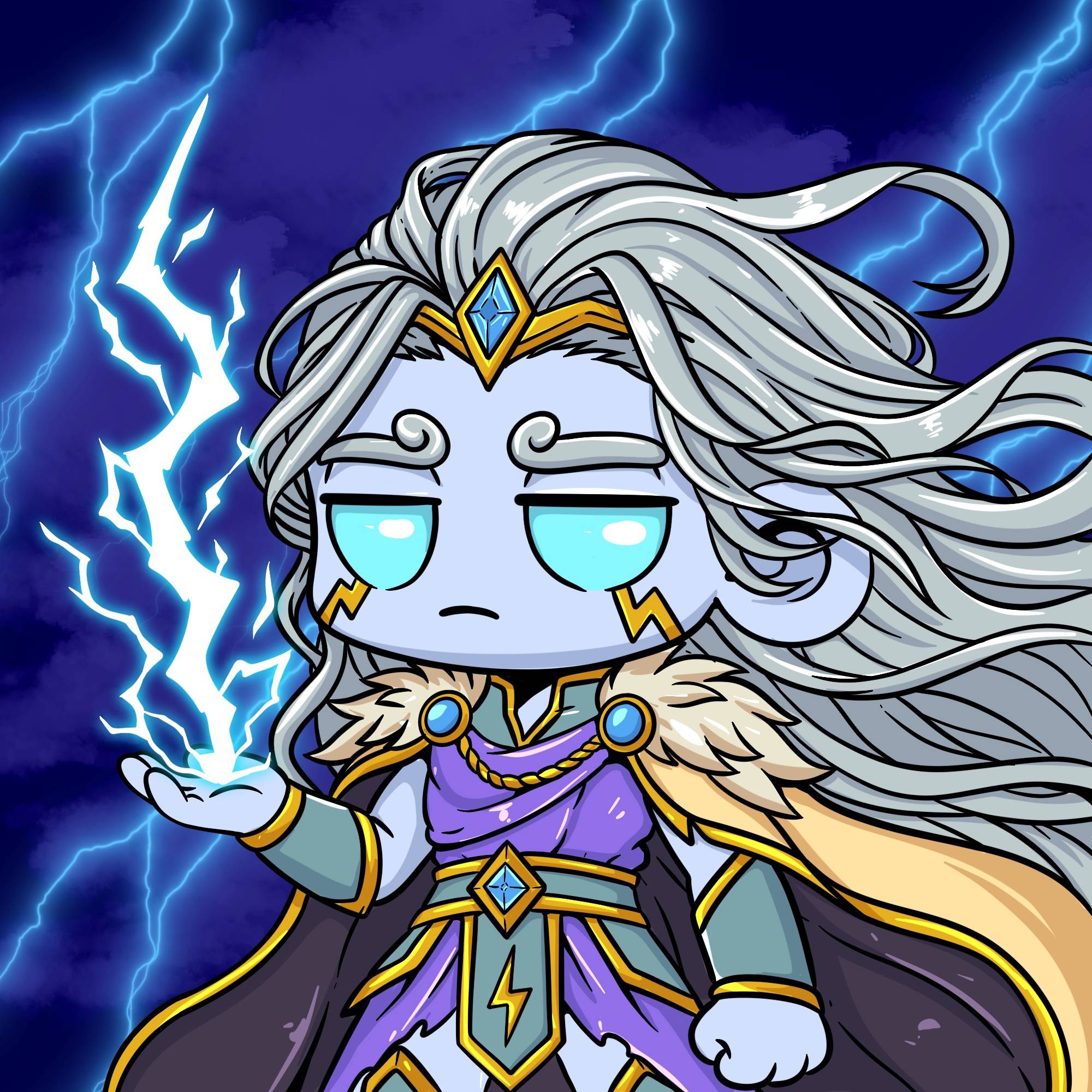Keraunos, Slimearch of Fulgur, holding a bolt of lightning